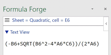 Text view of the quadratic formula