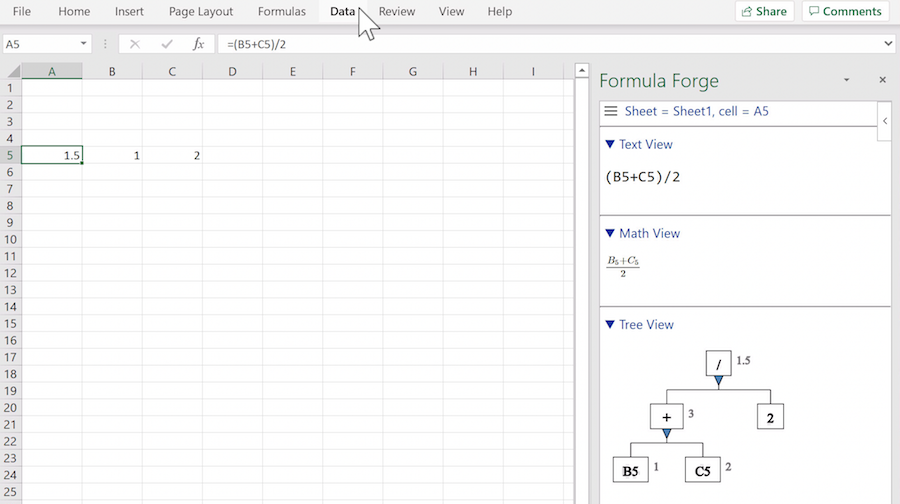 The Formula Forge task pane