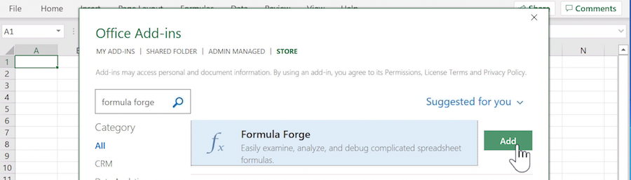 Formula Forge in the Office Add-ins store