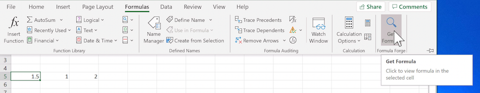 Formula Forge on the Formulas ribbon